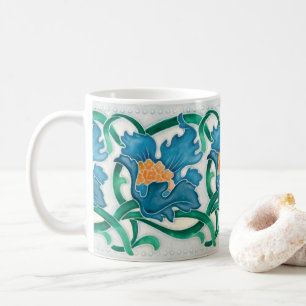 Mug Art Nouveau Floral Majolica Faux Motif de secours