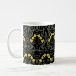 Mug Art Nouveau Jaunes Jonquilles et Tiges Noir