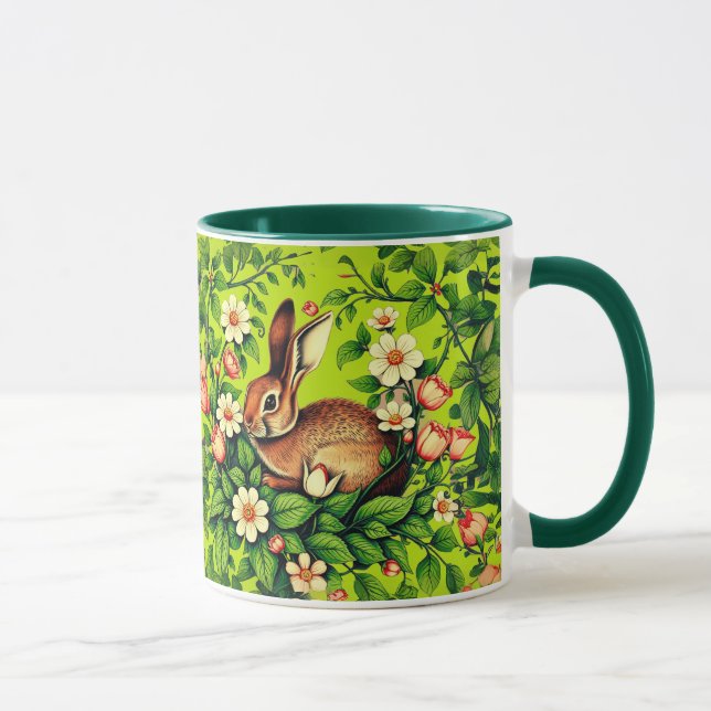 Mug Art Nouveau Lapin sauvage et fleurs (Droite)
