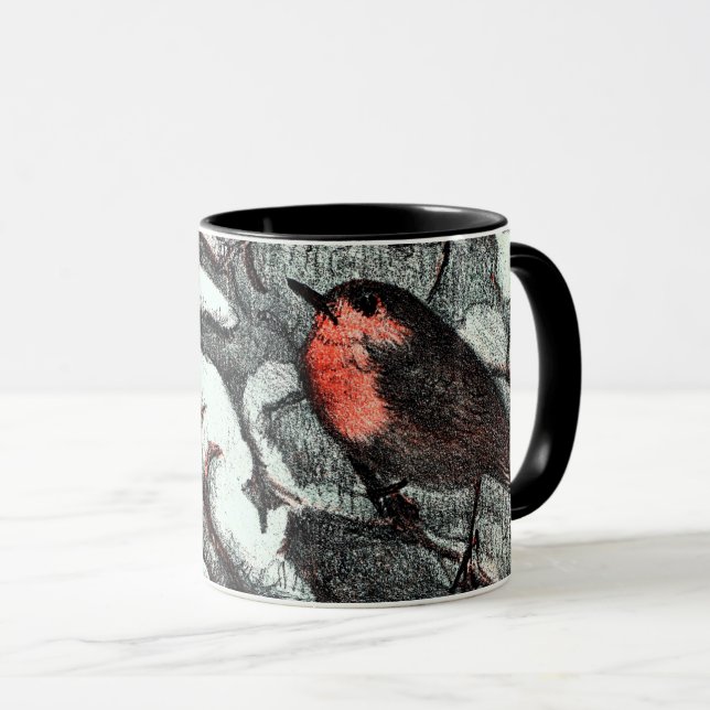 Mug Art nouveau néerlandais Robin Bird en hiver (Devant droit)