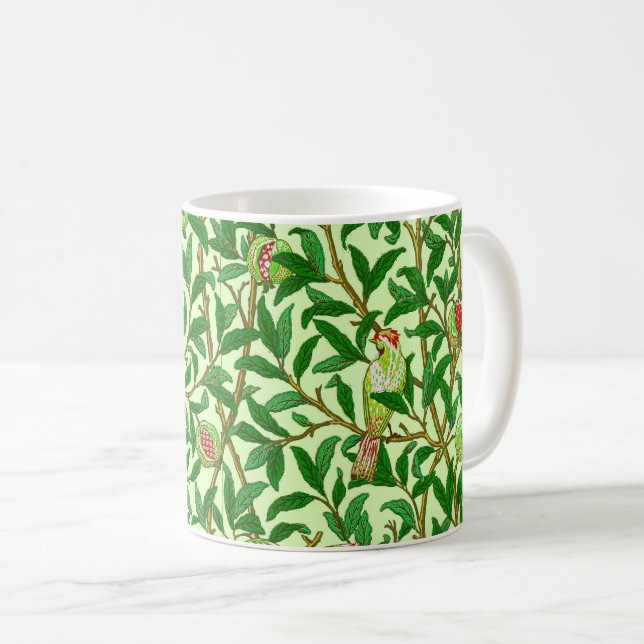 Mug Art Nouveau Oiseau et Grenade, Vert Citron (Devant droit)