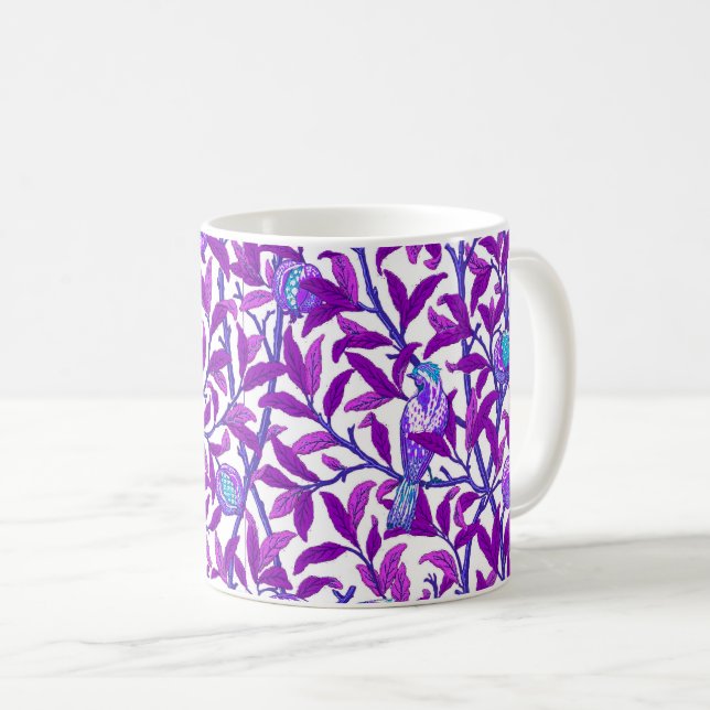 Mug Art Nouveau Oiseau & Grenade, Violet Améthyste (Devant droit)