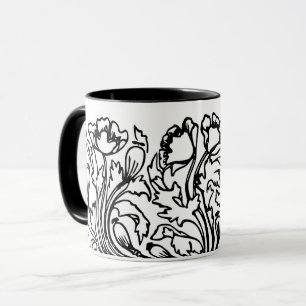 Mug Art nouveau poppy floral noir blanc élégant