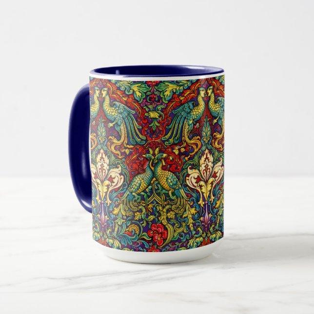 Mug Art Nouveau Rétro Paons & Oiseaux par Walter Crane (Devant gauche)