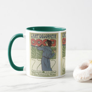 Mug Art Nouveau vintage, Artiste Peignant des Pavots