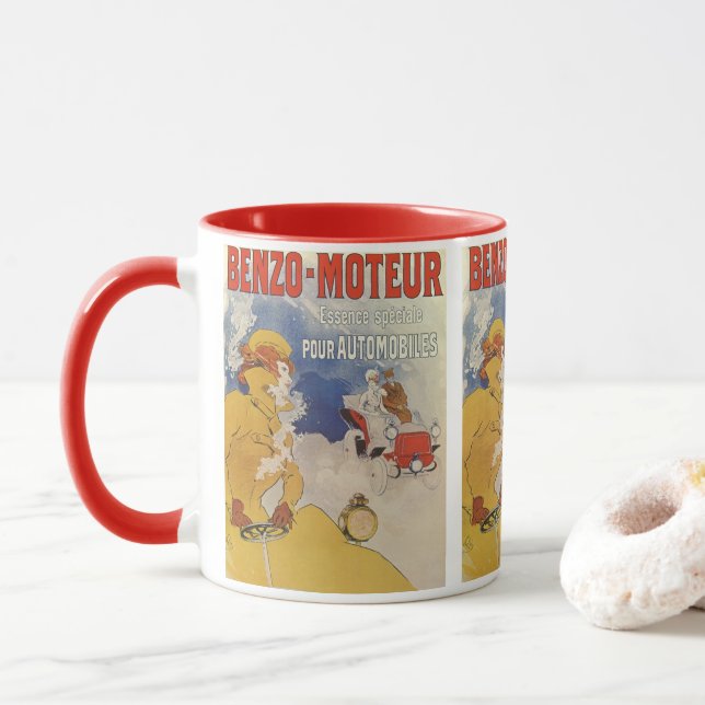 Mug Art Nouveau vintage, Benzo Moteur par Jules Cheret (Avec donut)