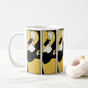 Mug Art Nouveau vintage, femme lisant un livre jaune