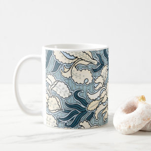 Mug Art Nouveau vintage, Jardin Bleu Fleurs Iris