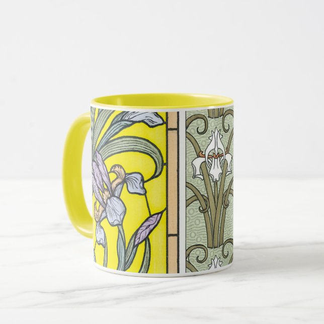 Mug Art Nouveau vintage, Jardin Iris Fleurs (Devant gauche)