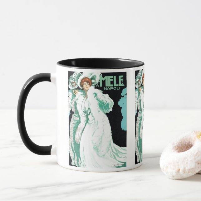 Mug Art Nouveau vintage, mode italienne, femmes élégan (Avec donut)