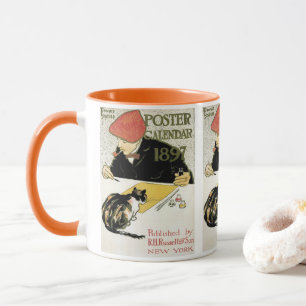 Mug Art Nouveau vintage, Peinture Artiste avec chat an