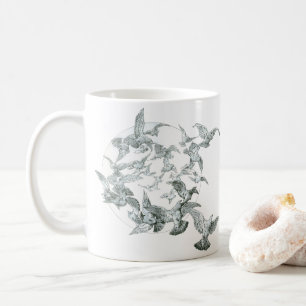 Mug Art Nouveau vintage troupeau d'oiseaux avec pleine