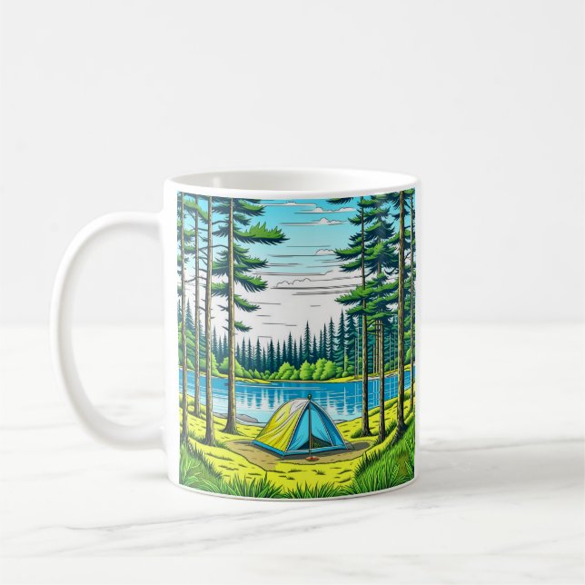 Mug Art numérique de nature et de camping par l'IA (Gauche)