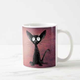 Mug Art oriental drôle mignon de chat noir sur le rose
