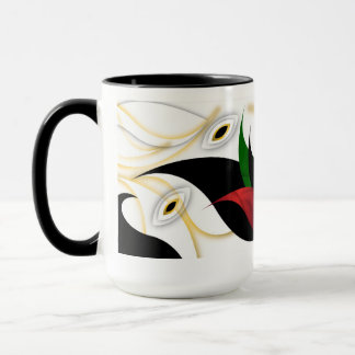 Mug Art ornemental abstrait noir, or, rouge et vert