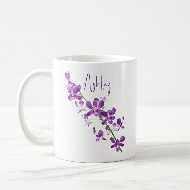 Mug Art personnalisé dendrobium orchidée violette (Gauche)