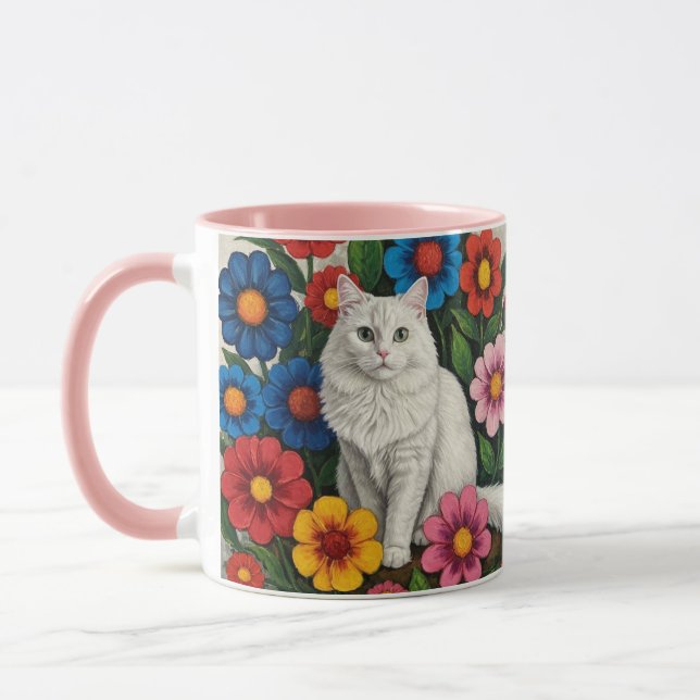 Mug Art populaire Chat et Fleurs (Gauche)