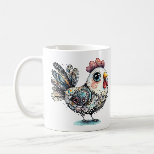 Mug Art populaire de poulet ou de coq Whimsical (Gauche)