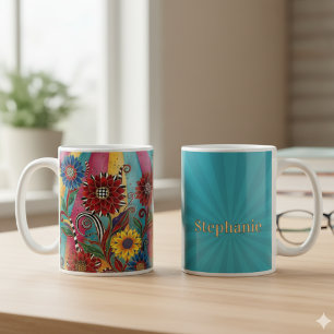Mug Art populaire de tournesol coloré