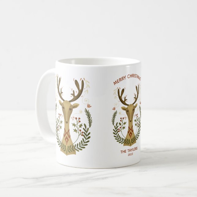 Mug Art populaire moderne mignon renne de Noël (Devant gauche)