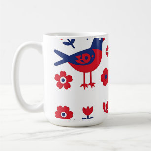 Mug Art populaire motif floral oiseau rouge bleu
