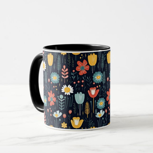 Mug Art populaire scandinave coloré Floral (Devant gauche)