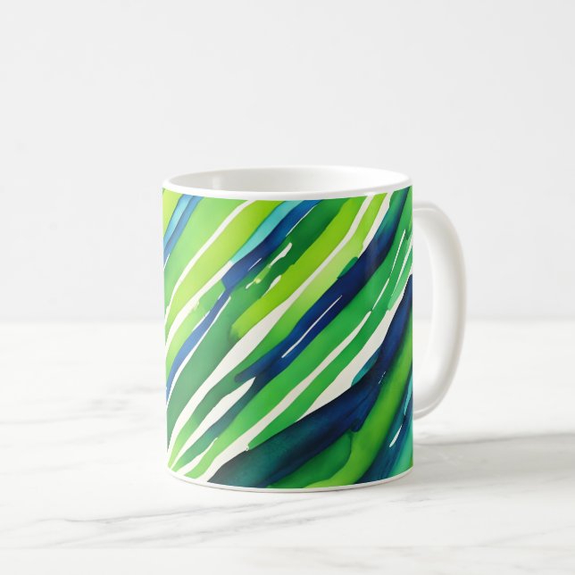 Mug Art rayures vert néon et bleu foncé (Devant droit)