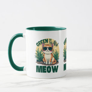 Mug Art rétro "Le vert est le nouveau miaou" sur la na