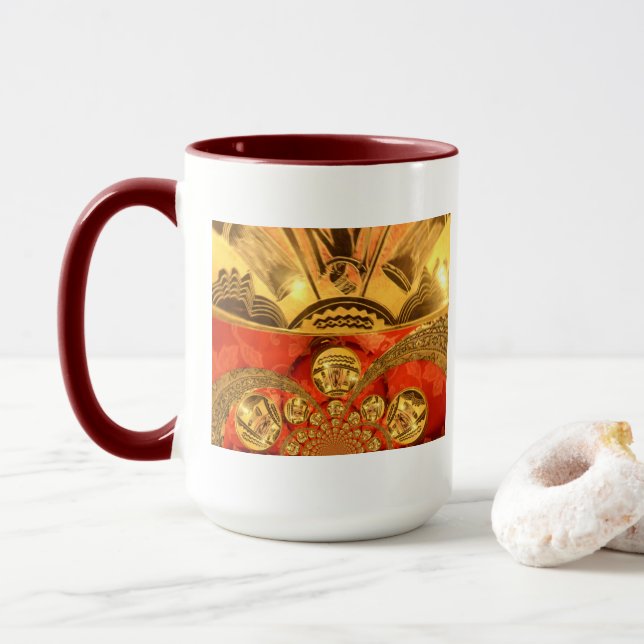 Mug Art traditionnel africain rouge doré (Avec donut)