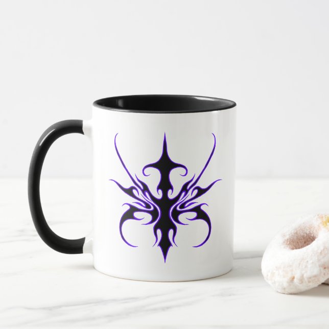 Mug Art tribal noir et violet intense à lignes (Avec donut)
