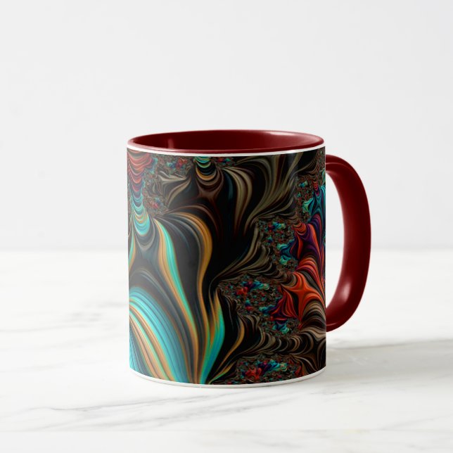 Mug Art Turquoise tordu, Brown et Fractal orange (Devant droit)