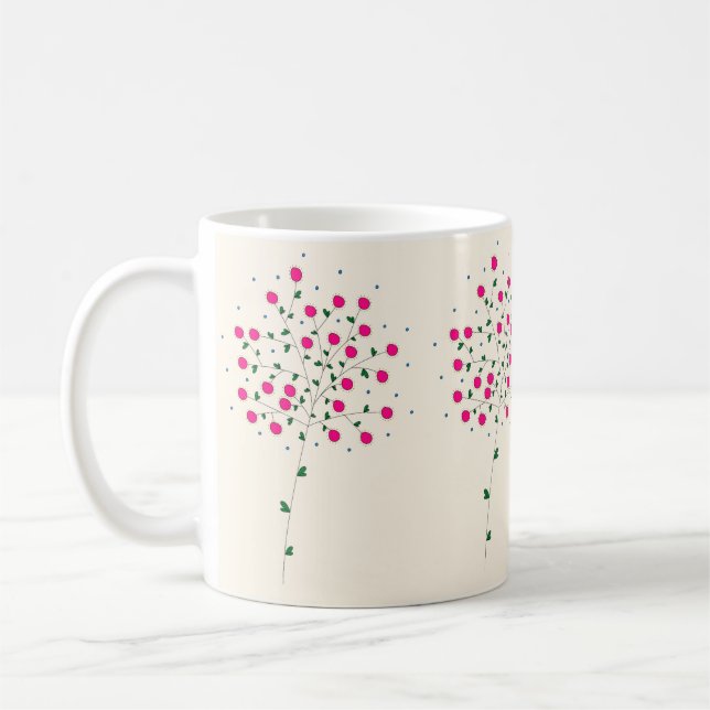 Mug Arte Botânica Harmônica com Flores Rosas e Folhas (Gauche)