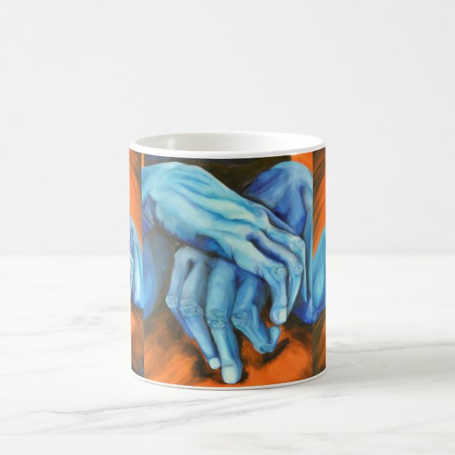 mug artisanal à mains bleues pour designer (Centre)