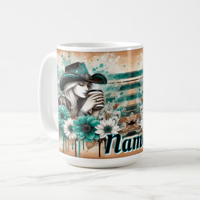 Mug Artiste au design floral et Cowgirl (Devant gauche)