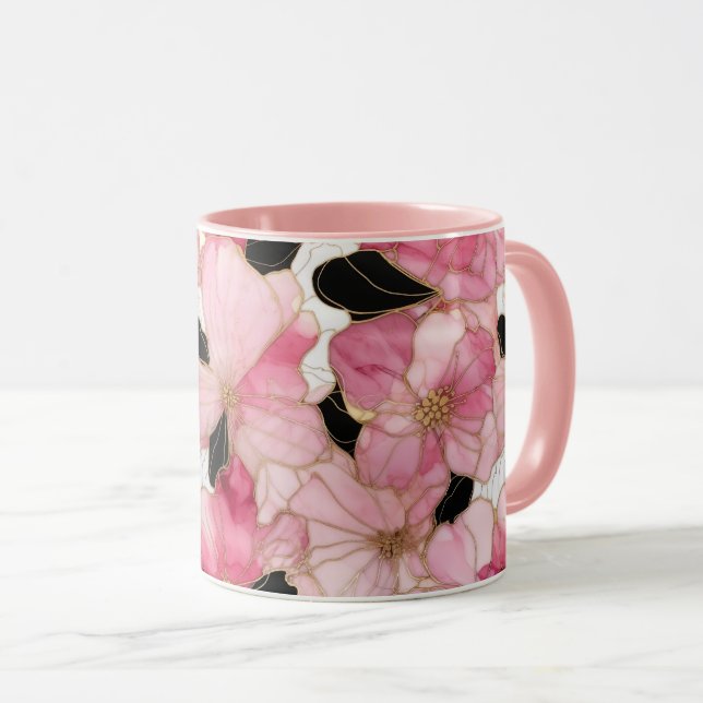 Mug Artistic Pink Blooms Black Ink Abstract (Devant droit)