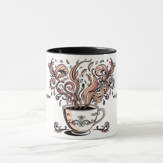 Mug Artistic Swirl Botanical Coffee Cup Illustration M (Centre)