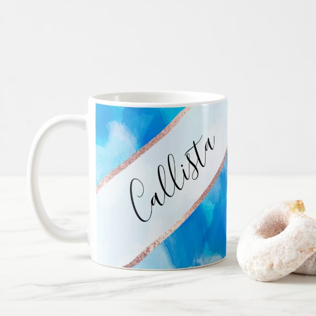 Mug Artsy Moderne Océan Bleu Abstrait Motif peinture (Avec donut)