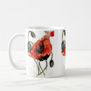 Mug Artsy rouge aquarelle fleurs de pavot