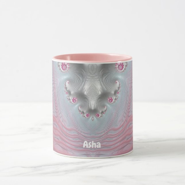 Mug ASHA ~ Zany 3D fractal ~ rose et blanc (Centre)