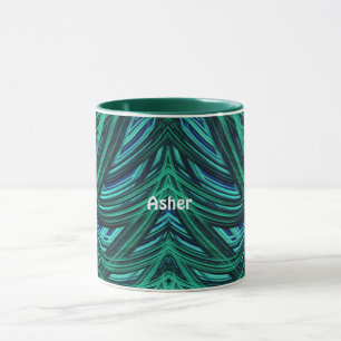 Mug ASHER ~ Zany 3D Fractal ~ Bleu et vert