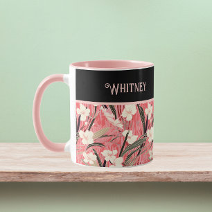 Mug Asiatique Floral Rose Pêche Blanc Chinoiserie Mono