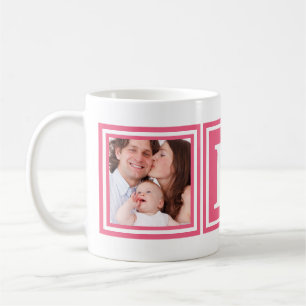 Mug Assez photos du rose 2 avec le grand monogramme