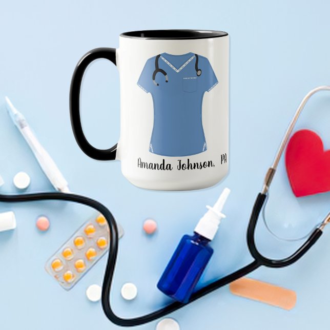 Mug Assistant de médecin PA personnalisé Blouse bleue (Créateur téléchargé)