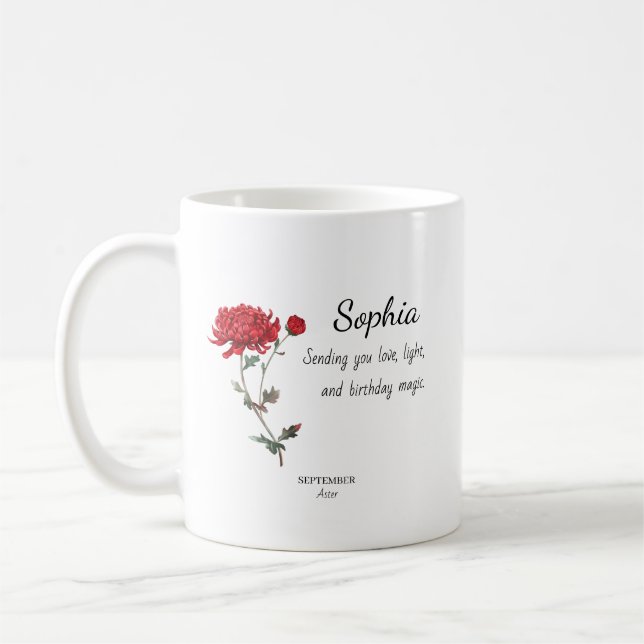 Mug Aster de septembre anniversaire personnalisé (Gauche)