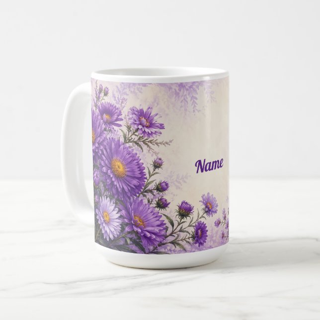 Mug Aster fleur de naissance personnalisée de septembr (Devant gauche)