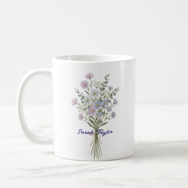 Mug Aster Fleur de Naissance Personnalisée sur Mesure (Gauche)