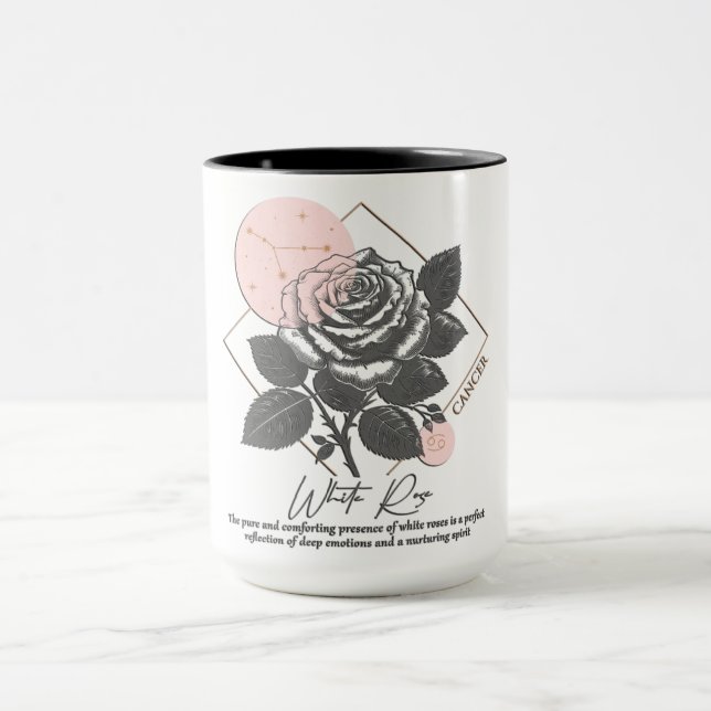 Mug Astrologie/Cancer Symbole zodiaque Fleur Rose blan (Centre)