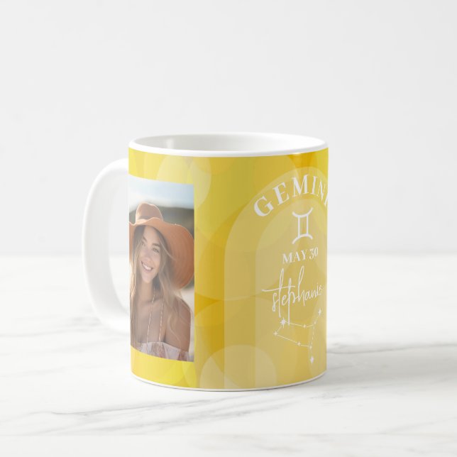 Mug Astrologie Gemini Zodiac Sign Photo Personnalisée  (Devant gauche)