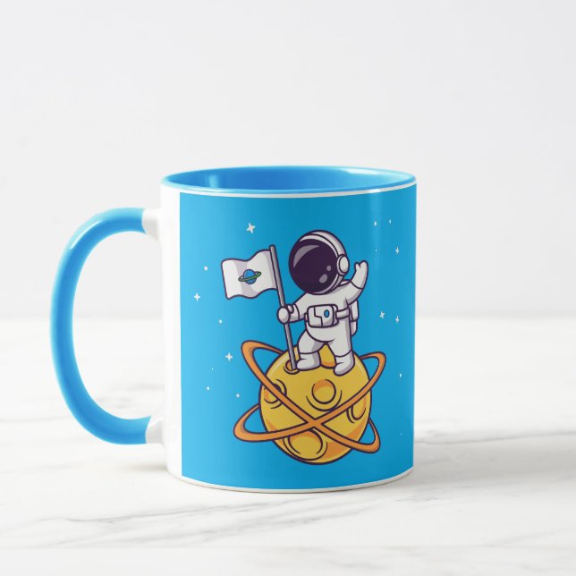 Mug Astronaut Planting Flag on Yellow Planet (Gauche)
