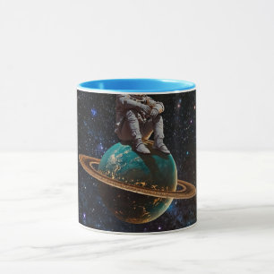 Mug Astronaute Assis sur la Galaxie de la Planète Anne